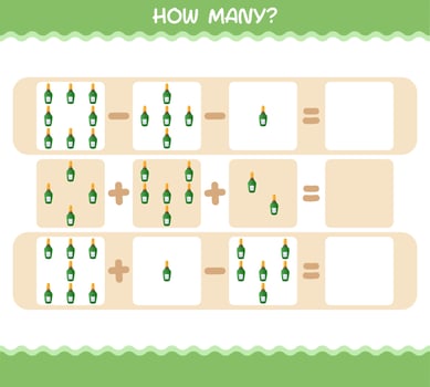 How many cartoon champagne bottle. Counting game. Educational game for pre shool years kids and toddlers vector