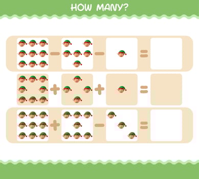 How many cartoon elf. Counting game. Educational game for pre shool years kids and toddlers vector