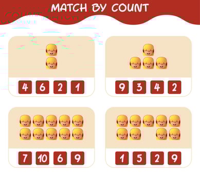 Match by count of cartoon girls. Match and count game. Educational game for pre shool years kids and toddlers vector