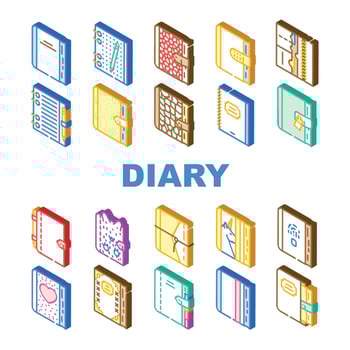 Diary Paper Stationery Accessory Icons Set Vector