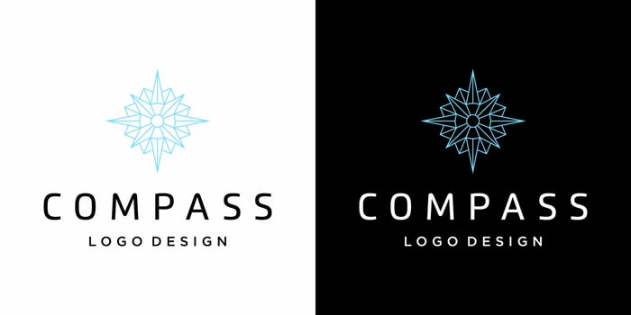 Compass shape logo design with black and white background. vector