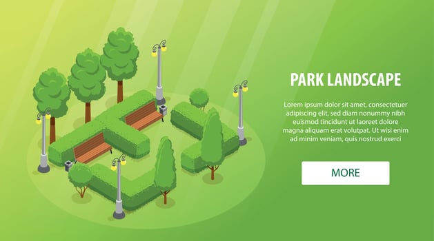 Isometric Park Landscape Horizontal Banner vector