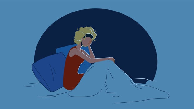 Insomnia Problem Suffering Girl In Bed Vector