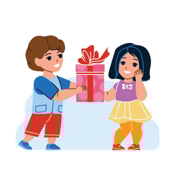Boy Give Gift To Girl Friend On Birthday Vector