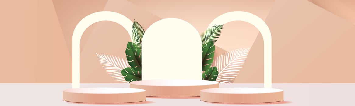 3d geometric podium mockup leaf tropical netural concept for showcase green background Abstract minimal scene product presentation vector illustation
