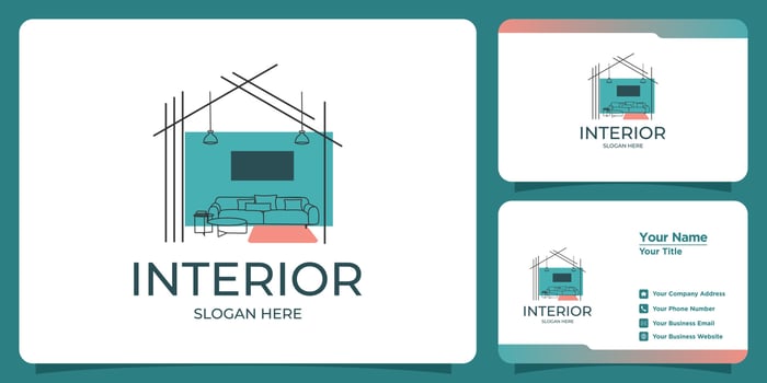 Minimalist interior logo with line art style logo design and business card template vector