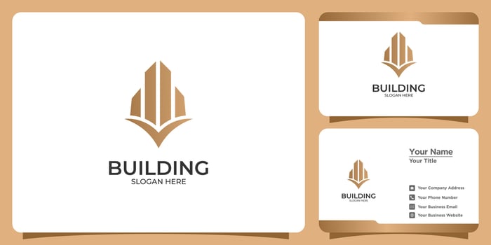 Minimalist building logo with line art style logo design and business card template vector