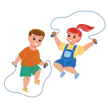 Children Jumping Rope Skipping Together Vector