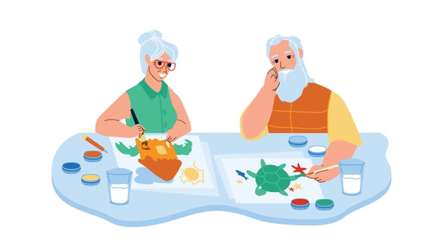 Senior Man And Woman Painting In Art Class Vector