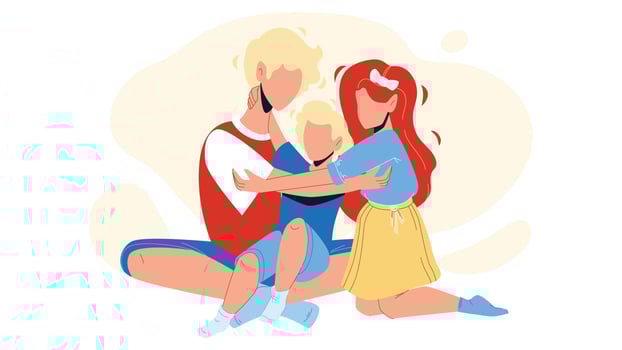 Siblings Sitting On Floor And Embracing Vector