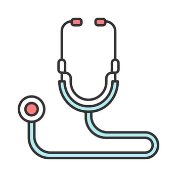 Stethoscope color icon. Heart rate, pulse diagnosis. Ambulance, clinic, hospital acoustic medical device. Internal organs diagnostics. Cardiology, pulmonology equipment. Isolated vector illustration