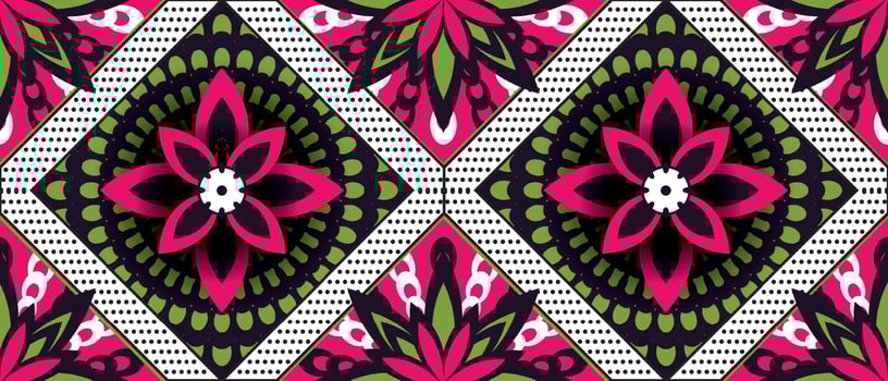 African ethnic traditional pink pattern. botanical seamless beautiful Kitenge, chitenge style. fashion design in colorful. Geometric abstract motif. Floral Ankara prints, African wax prints. vector