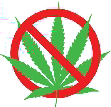 No Cannabis leaf. No Drugs. No Smoking Weed Sign. Marijuana Restriction Sign. vector