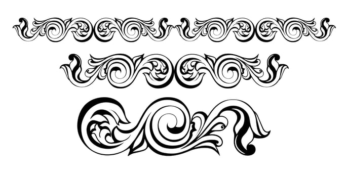 Vector damask vintage baroque scroll ornament swirl. Victorian monogram heraldic shield swirl.Retro floral leaf pattern border foliage antique  acanthus calligraphy engraved tattoo. Tile decor elemen
