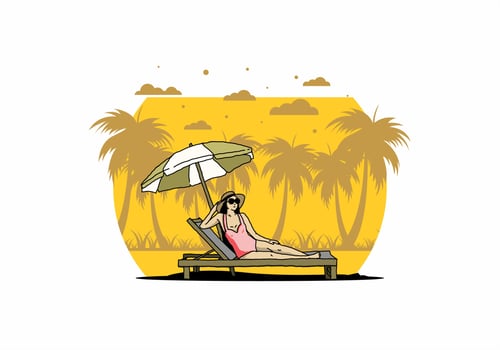 Relax on the beach chair under the umbrella illustration vector
