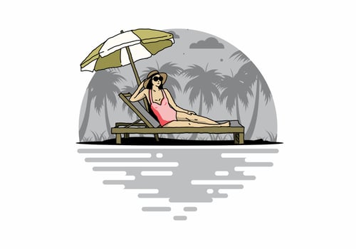 Relax on the beach chair under the umbrella illustration vector