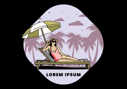 Relax on the beach chair under the umbrella illustration vector
