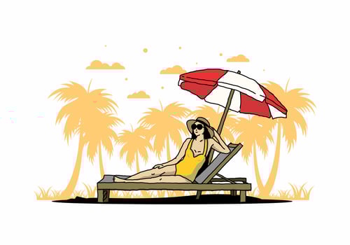 Relax on the beach chair under the umbrella illustration vector