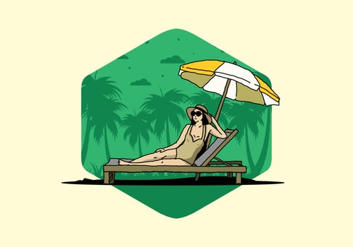 Relax on the beach chair under the umbrella illustration vector