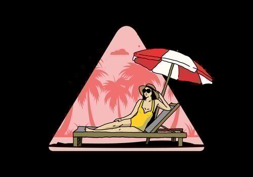 Relax on the beach chair under the umbrella illustration vector