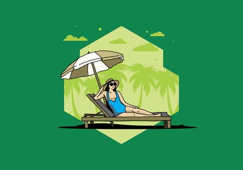 Relax on the beach chair under the umbrella illustration vector