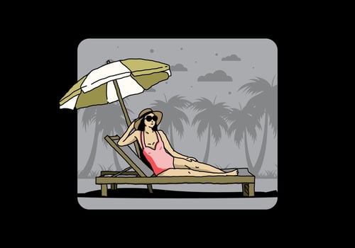 Relax on the beach chair under the umbrella illustration vector