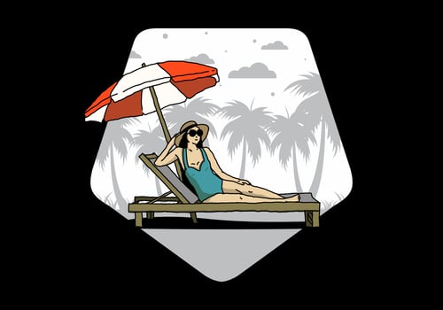 Relax on the beach chair under the umbrella illustration vector