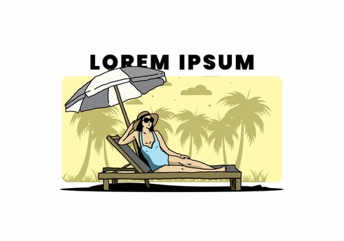 Relax on the beach chair under the umbrella illustration vector