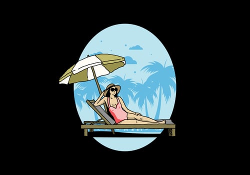 Relax on the beach chair under the umbrella illustration vector