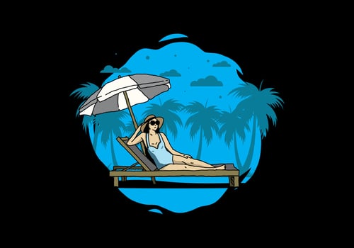 Relax on the beach chair under the umbrella illustration vector