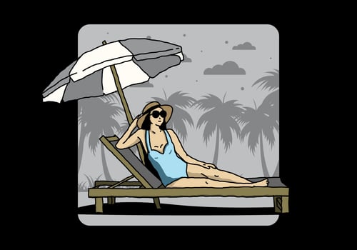 Relax on the beach chair under the umbrella illustration vector