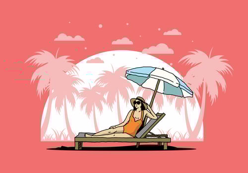 Relax on the beach chair under the umbrella illustration vector