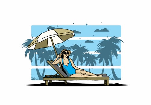 Relax on the beach chair under the umbrella illustration vector
