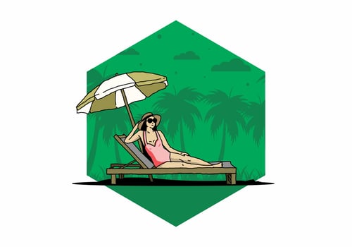 Relax on the beach chair under the umbrella illustration vector