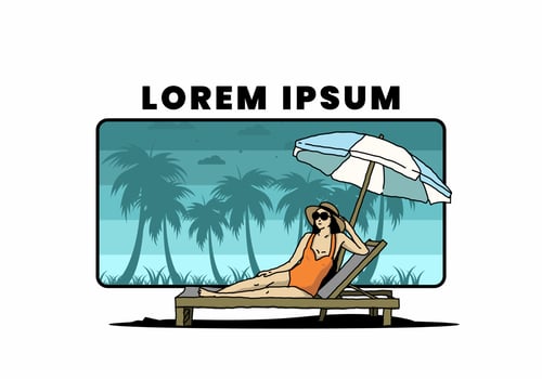 Relax on the beach chair under the umbrella illustration vector