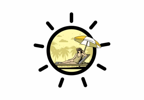 Relax on the beach chair under the umbrella illustration vector