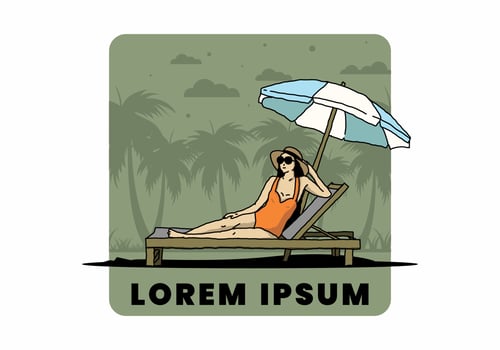 Relax on the beach chair under the umbrella illustration vector