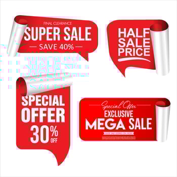 Red stickers curled wrapped paper sticker collection price labels sale banners vector
