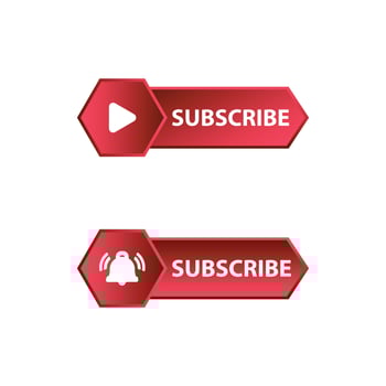Red Subscribe Button in Flat Style Vector Illustration, Metallic subscribe button with red color background and bell icon vector illustration.