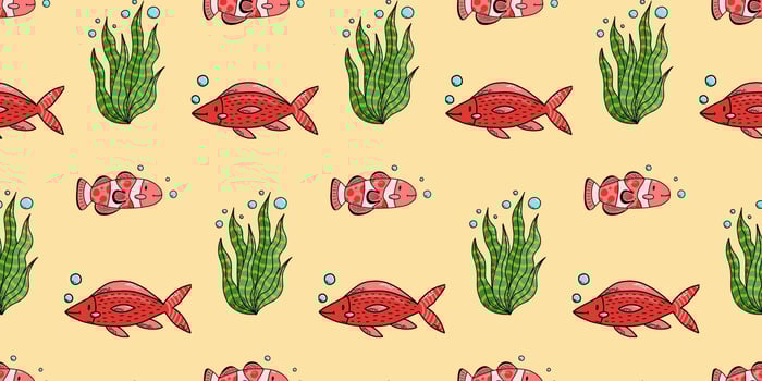 Seamless pattern with cute doodle cartoon sea animals. Vector illustration.
