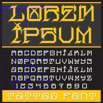 Decorative, new school tattoo inspired typeface in modern performance. This font includes 2 sets of characters and numerals. It is perfect for logos, posters, labels, headlines and more vector
