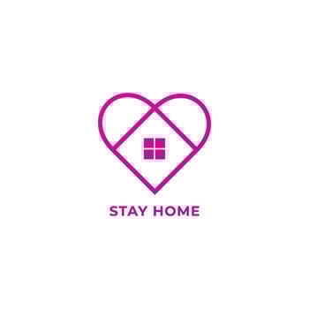 Stay Home Outline Logo Design Isolated on White Background. Home and Heart illustrated the protection and love. Stop spread of coronavirus. Fight Covid19 campaign. Pink Magenta vector
