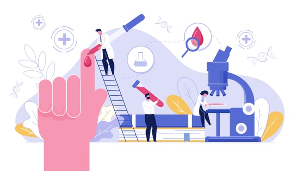 Tiny doctor making blood laboratory medical test vector