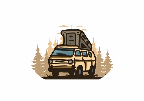 Camping van in the jungle illustration vector