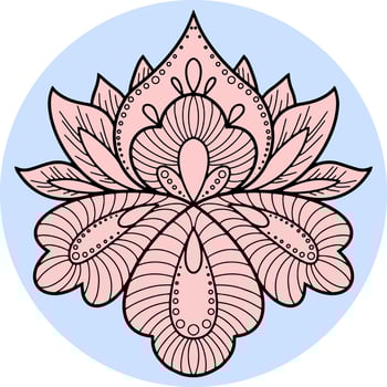 Decorative pink lotus flower on a blue round background. Vector illustration