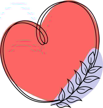 Heart-shaped frame on a red background with a lilac tree branch, vector illustration with an empty space for insertion