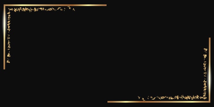 Rectangular gold corners with a metallic sheen effect on a black background. Empty luxury background in art deco style. Vector illustration.