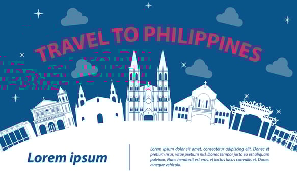 Philippines famous landmarks by silhouette style vector