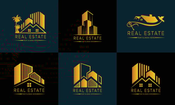 Real estate logo template with golden creative style premium Badges for Realtor Logo Sold Vector