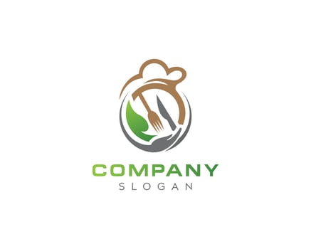 Abstract natural leaf with kitchen logo design, kitchen spoon and fork icon design vector
